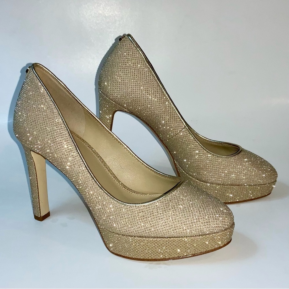 MICHAEL Michael Kors Pale Gold Glitter Chain Mesh Platform Pumps - Picture 5 of 16